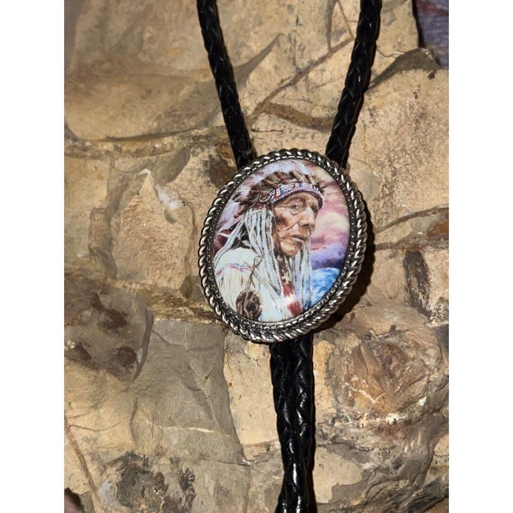 Western Southwest Lariat Indian Bolo Tie necklace men women CHIEF HEADDRESS SUN